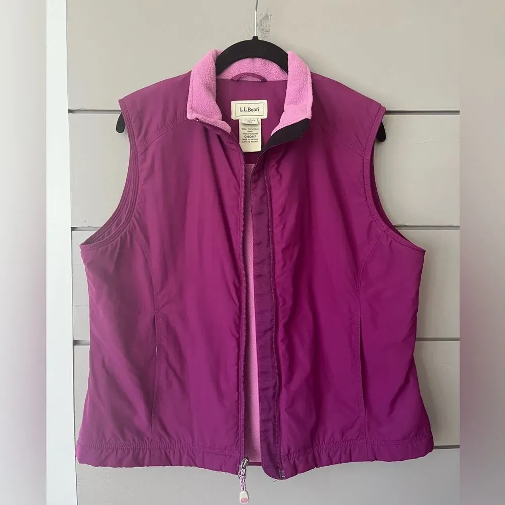 L.L. Bean | Women's Full Zip Purple Vest Pink Fleece Lined‎ Zip Pockets Medium